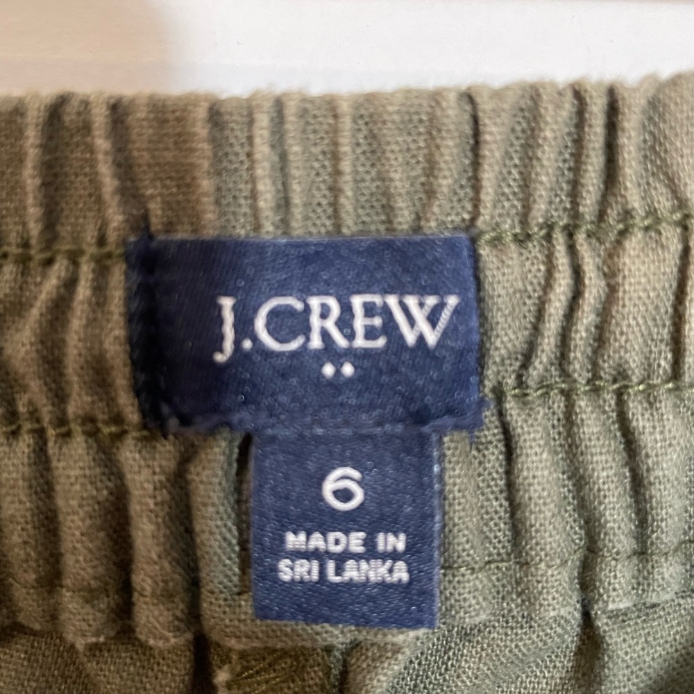 J. Crew Olive Green Linen Cotton Blend Pull On Drawstring Tapered Pants Size 6 - Picture 2 of 10